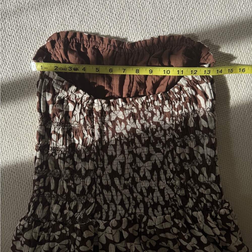 Free People Brown & White Floral Smocked Strapless Bubble Dress - Picture 10 of 14